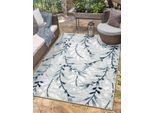 Outdoorteppich "Olivia, LAGERRÄUMUNG", blau (grau,blau), B:240cm H:8mm L:320cm, Polypropylen, MYFLAIR MÖBEL & ACCESSOIRES, Teppiche, Outdoorteppich, Blätter Motiv, Hoch-Tief Effekt, Outdoor geeignet, Balkon, Terrasse