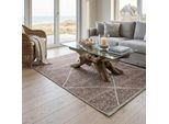 Teppich SANSIBAR "Braderup", rot, B:240cm H:2mm L:340cm, Schurwolle, Teppiche, Teppich, Flachgewebe, modernes Scandi Design, Motiv Rauten, mit Fransen