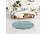 Hochflor-Teppich CARPET CITY "Pulpy 100" Gr. 10, blau, H:30mm Ø:200cm, Kunstfaser, Teppiche, Fransenteppich, besonders weich, mit Fransen, Uni Farben