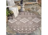 Teppich CARPET CITY "In-& Outdoorteppich Santorini 435, 3D-Effekt, Boho-Look", braun, H:5mm Ø:200cm, Polypropylen, Teppiche, Teppich, Wetterfest & UV-beständig für Terrasse, Balkon, Küche, Flur