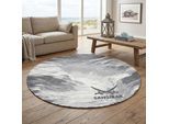 Teppich SANSIBAR "Keitum 032", grau, H:3mm Ø:100cm, Polyester, Teppiche, Teppich, Flachgewebe, modernes Design, Motiv Brandung & Wellen