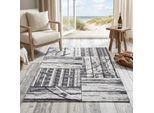 Teppich SANSIBAR "Keitum 010", grau, B:60cm H:3mm L:90cm, Polyester, Teppiche, Teppich, Flachgewebe, modernes Holz Design, Motiv, gekreuzte Säbel