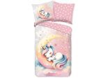 Kinderbettwäsche GOOD MORNING "Molly", rosa, B/L: 135cm x 200cm, 1 Stk., 1 Stk., Renforcé, B/L: 80cm x 80cm, 2 Stk., Renforcé, Obermaterial: 100% Baumwolle, Bettwäsche, Baumwolle, Renforcé, Wendeoptik, Kind, Mädchen, Mond, Einhorn