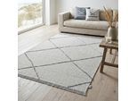 Teppich SANSIBAR "Braderup", beige (natur), B:200cm H:2mm L:290cm, Schurwolle, Teppiche, Teppich, Flachgewebe, modernes Scandi Design, Motiv Rauten, mit Fransen