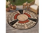 Teppich GINO FALCONE "Outdoor-Africa 44", beige, H:5mm Ø:130cm, Kunstfaser, Teppiche, Teppich, Flachgewebe, In- und Outdoor geeignet, Wohnzimmer