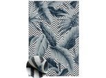 Outdoorteppich "Tiki, LAGERRÄUMUNG", blau (weiß,blau,grau), B:240cm H:8mm L:320cm, Polypropylen, MYFLAIR MÖBEL & ACCESSOIRES, Teppiche, Outdoorteppich, Blätter Motiv, Hoch-Tief Effekt, Outdoor geeignet, Balkon, Terrasse