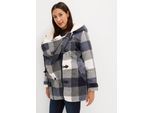 Umstandsjacke BONPRIX "Woll-Umstandsjacke mit Teddyfutter / Tragejacke", Damen, Gr. 46, blau (dunkelblau, grau kariert), Web, Obermaterial: 95% Polyester, 5% sonstige Fasern. Futter: 100% Polyester. Ärmelfutter: 100% Polyester, kariert, bequem ca. Mitte Oberschenkel, mit Knopf,mit Riegel, Jacken, mit Teddyfutter, mit Kapuze, mit herausnehmbarem Baby-Einsatz, bequem