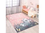 Kinderteppich CARPET CITY "ANIME916", rosa, B:80cm H:11mm L:150cm, Polypropylen (PP), Teppiche, Kinderteppich, Kinderzimmer Teppich Modern mit Mond, Blumen, Wolken, Creme, Multi