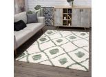 Hochflor-Teppich CARPET CITY "Pulpy 563", grün (grün, creme), B:80cm H:30mm L:300cm, Polypropylen (PP), Teppiche, besonders weich, Ethno Look, ideal für Wohnzimmer & Schlafzimmer
