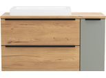 Waschtisch WELLTIME "MAILAND, 2 Metall-Vollauszüge mit Softclose, Aufsatzbecken", wildeiche, schilfgrün, B:105cm H:65,5cm T:47cm, MDF, Waschtische, Waschtisch