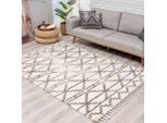 Hochflor-Teppich CARPET CITY "Pulpy 530" Gr. 36, beige (creme), B:100cm H:30mm L:300cm, Kunstfaser, Teppiche, Fransenteppich, besonders weich, mit Fransen, Geo-Muster
