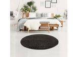 Hochflor-Teppich CARPET CITY "Pulpy 100" Gr. 10, grau (anthrazit), H:30mm Ø:200cm, Kunstfaser, Teppiche, Fransenteppich, besonders weich, mit Fransen, Uni Farben