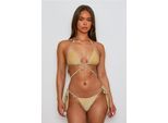 Bikini-Hose MODA MINX "Lumiere Seychelles", Damen, Gr. XL, US-Größen, gold (goldfarben), 85% Polyester, 8% Elasthan, 7% Metall, unifarben, Badehosen Bikini-Hose, mit Glitzersteinchen und Anhängern