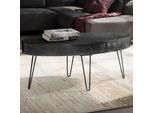 Couchtisch 100cm oval Massivholz schwarz Wohnzimmertisch Schublade Industrial