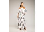 Set van stippenbroek en top, top met elastische boothals en wijde broek met zakken