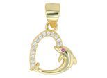 Kettenanhänger ADELIA´S "Anhänger – Delfin Herzanhänger aus 925 Silber mit Zirkonia", gold, Schmuckanhänger, Kinder, Silber 925 (Sterlingsilber), Kettenanhänger, Geschenkidee: zeitlos und vielseitig
