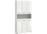 Mid.you Hochschrank, Weiß, Weiß Hochglanz, Kunststoff, 8 Fächer, 90x185x30 cm, FSC Mix, stehend, Badezimmer, Badezimmerschränke, Hochschränke
