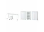 BÜRO-SET MUENCHEN 5-teilig weiß | Glasfront Abschließbar | Schreibtisch, Container, 2 Schränke, Regal