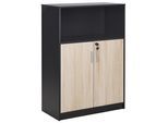 AKTENSCHRANK heller Holzfarbton/schwarz 117 cm 2 Türen offenes Ablagefach Zehna