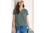 Kurzarmbluse CECIL, Damen, Gr. XXL (46), raw khaki, Stoff, 100% Viskose, gemustert, klassisch normal, Rundhals, abgesteppt, Blusen, mit Minimal Muster