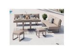 Ambia Garden Dining-Loungeset, Hellgrau, Beige, Metall, Glas, Textil, 5-teilig, Füllung: Polyester,Schaumstoff, Loungemöbel, Gartenlounge-Sets
