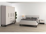 Schlafzimmer-Set HOME AFFAIRE "Bronne,Komplettschlafzimmer (Set,4-St)", beige (kaschmir), B:188cm H:93,5cm T:208,5cm, Holzwerkstoff, Melamin, Metall, Schlafzimmermöbel-Sets, Schlafzimmer-Set, Schlafzimmer-Set,Schrank 4Trg 2xNako, Bett180/200, Kufen Metalloptik