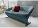 Essbank K+W KOMFORT & WOHNEN "Wave, Polsterbank", blau (topas), B:204cm H:83cm T:68cm, Bronco: Nappaleder pigmentiert, Dickleder, 1, 3/1, 5mm, mit rustikal gekörnten Narbenbild; 785: Microfaser, 100% Polyester, Sitzbänke, Essbank, in geschwungener Optik mit Metallkufe