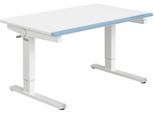 Schreibtisch PAIDI "TEENIO in verschiedenen Ausführungen, mitwachsend & ergonomisch", kreideweiß, hellblau, B:120cm T:75cm, Tische, Schreibtisch, höhenverstellbarer Schülerschreibtisch, Platte bis 14 neigbar