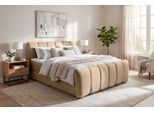 Boxbett OTTO HOME "DORA, Doppelbett inkl. Bettkasten, Federkernbett, Breiten: 160, 180 cm", beige (braun), B:185cm L:220cm, Hartfaserplatte, Kunststoff, Massivholz, Polyester, Spanplatte, Komplettbetten, Boxbett, Boxbett: 5-Z-Taschenfederkern im Unterbau, Härtegrad 3, inkl. Topper