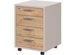 Rollcontainer FMD "Calvi", beige (cashmere, hickory), B:48cm H:65,5cm T:49,5cm, Holzwerkstoff, Rollwagen, Rollcontainer