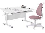 Büromöbel-Set PAIDI "Kinderschreibtisch & Drehstuhl in Weiß, mitwachsend & ergonomisch", weiß (weiß, dunkelrosa), Holzwerkstoff Kunststoff Metall Stoff, Holzwerkstoff, Kunststoff, Metall, Stoff, Arbeitsmöbel-Sets, Büromöbel-Set, stufenlos höhenverstellbar, neigbare Tischplatte, Schulstarter-Set