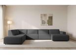 Wohnlandschaft OTTO HOME "Naddine", grau (anthrazit), B:389cm H:75cm T:245cm, 100% Polyester, Sofas, Wohnlandschaft, B. 389 cm, U-Form, Strukturstoff Mélange-Effekt, Wellenunterfederung