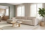 Ecksofa OTTO HOME "Naddine", beige, B:318cm H:75cm T:156cm, 100% Polyester, Sofas, Ecksofa, B. 318 cm, L-Form, Strukturstoff Mélange-Effekt, Wellenunterfederung