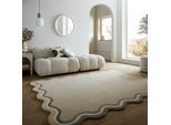 Wollteppich FLAIR RUGS "LEO SCALLOP BORDER", beige (natur), B:160cm H:8mm L:230cm, Wolle, Teppiche, Wolle Border Teppich, mit Muschelsaumkante