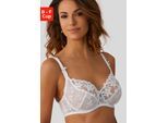 Bügel-BH LASCANA, Damen, Gr. 105, Cup F, weiß, Spitze, Obermaterial: 60% Polyamid, 20% Elasthan, 20% Polyester, BHs Bügel-BH, mit transparenter Stickerei-Spitze – auch ideal für große Größen