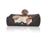 Knuffelwuff Orthopädisches Hundebett Outback aus laser-gestepptem Kunstleder schwarz/ braun XL