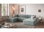 Wohnlandschaft TRENDMANUFAKTUR "Wien, wahlweise mit Sitzvorschub und Bettkasten, Breite 329 cm", grün (grau), B:329cm H:73cm T:162cm, 95%Polyester, 5%Polyamide, Sofas, Wohnlandschaft, U-Form, in trendigem Cordstoff