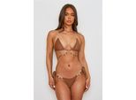 Bikini-Hose MODA MINX "Lumiere Seychelles", Damen, Gr. XL, US-Größen, gelb, 85% Polyester, 8% Elasthan, 7% Metall, unifarben, Badehosen Bikini-Hose, mit Glitzersteinchen und Anhängern