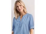 Kurzarmbluse STREET ONE, Damen, Gr. 38, blau (northern blau), Stoff, 100% Viskose, unifarben, normal normal, Rundhals, Bündchen, Blusen, aus softer Viskose