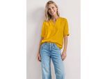 Kurzarmbluse STREET ONE, Damen, Gr. 44, gelb (saffron gelb), Stoff, 100% Viskose, unifarben, normal normal, Rundhals, Bündchen, Blusen, aus softer Viskose