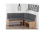 P & B Eckbank Duisburg Eckbank Titanic, Grau, Eiche Artisan, Textil, Uni, 3-Sitzer, seitenverkehrt montierbar, 165x89x125 cm, Truhe im Sitz, Esszimmer, Bänke, Eckbänke