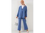 V-Ausschnitt Cardigan und Hosen-Set mit weitem Bein