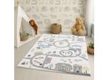 Kinderteppich CARPET CITY "Anime9376", beige (creme), B:160cm H:11mm L:230cm, Polypropylen (PP), Teppiche, Spielteppich, Straßen-Spiel-Teppich, Auto, Weicher Flor, Pflegeleicht, Kinderzimmer