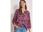 Shirtbluse CECIL, Damen, Gr. 3XL, raw khaki, Stoff, 100% Viskose, gemustert, klassisch normal, Rundhals, elastischer Bund, Blusen, mit 3/4 Ärmeln
