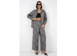 Leopardprint Knopenblouse en Wijde Pantalon Satijnen Twee-Piece Set