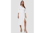RAYSHYNE Damen Sommerkleid Romantisches Kleid mit Rüsche und Schlitz RS15