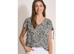 Kurzarmbluse CECIL, Damen, Gr. XXL (46), khaki, Stoff, 100% Viskose, gemustert, klassisch normal, V-Ausschnitt, normaler Saum, Blusen, mit V-Ausschnitt