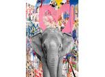 Leinwandbild AFFENGEILEBILDER "Pop Art Elefant Pink auf Keilrahmen gespannt", bunt (farbe bild(er): grün,schwarz,rot,gelb,blau,weiß), B:60cm H:90cm T:2cm, Leinen, Bilder, Leinwandbild, Kunstdruck Wandbild Bild in verschiedenen Formaten