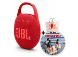 JBL Bluetooth-Lautsprecher "Set: Clip 5 schwarz + Strandtasche", rot, B:10,2cm H:6,2cm T:15,3cm, Lautsprecher, Ultra-kompakter wasserdichter Lautsprecher mit Strandtasche, Bluetooth-Lautsprecher