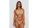 Bikini-Hose MODA MINX "Lumiere Droplet", Damen, Gr. XL, US-Größen, gold (goldfarben), 85% Polyester, 8% Elasthan, 7% Metall, unifarben, Badehosen Bikini-Hose, mit wunderschönen Anhängern